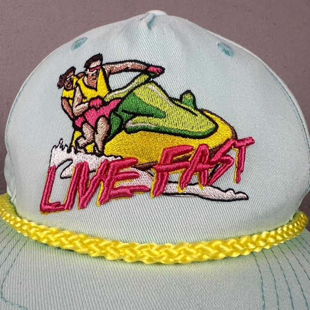RSVLTS Snapback Hat Mens OSFM Blue Live Fast Jet Ski Rope Cap Retro 90s Summer